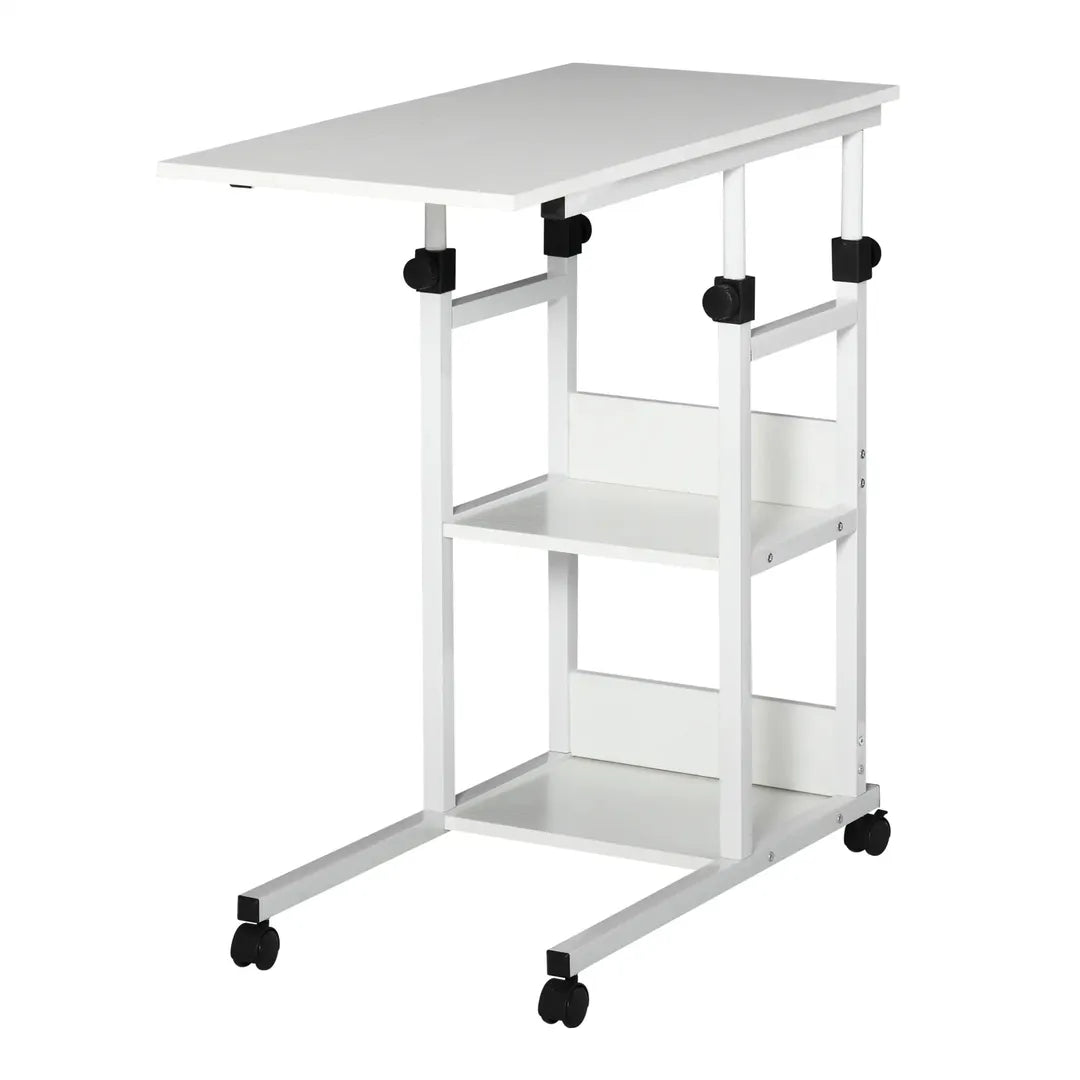 Bijzettafel met Rollen – Hoogteverstelbaar, 2 Opbergniveaus, Metaalframe, 80x40x72-82 cm, Bruin/Zwart
