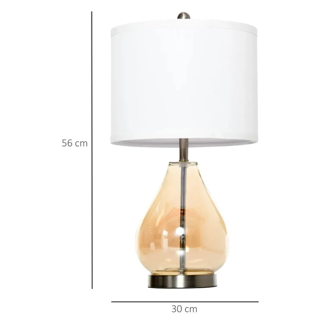 Set van 2 tafellampen – E27 fitting – amberkleurig glas en linnen – metalen voet – Ø30 x 56 cm