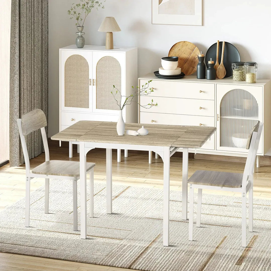 Eettafelset voor 2 Personen – 1 Tafel, 2 Stoelen van Grenenhout – Wit en Grijs
