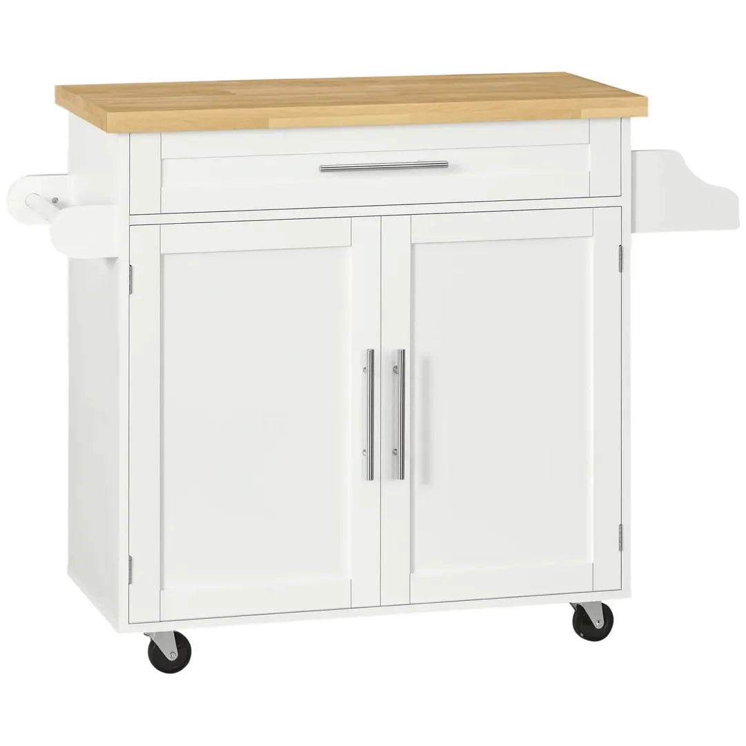 Keukentrolley met 1 Kruidenrek en 1 Handdoekhouder – 109 x 40 x 89 cm, Witte Servierwagen op Wielen