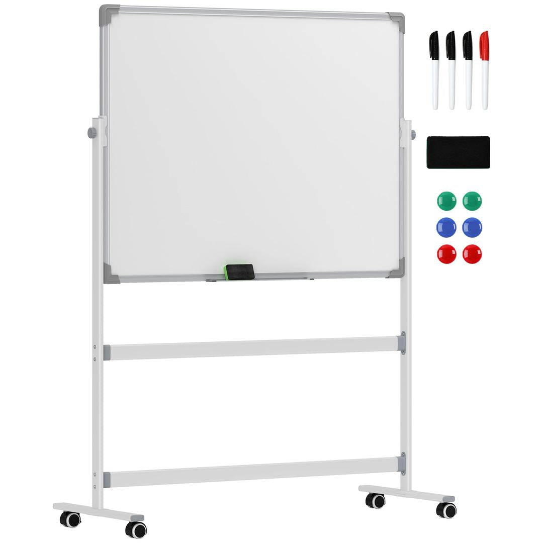 Whiteboard op standaard – magnetisch, draaibaar en verrijdbaar, inclusief markers en wisser, 120 × 90 cm
