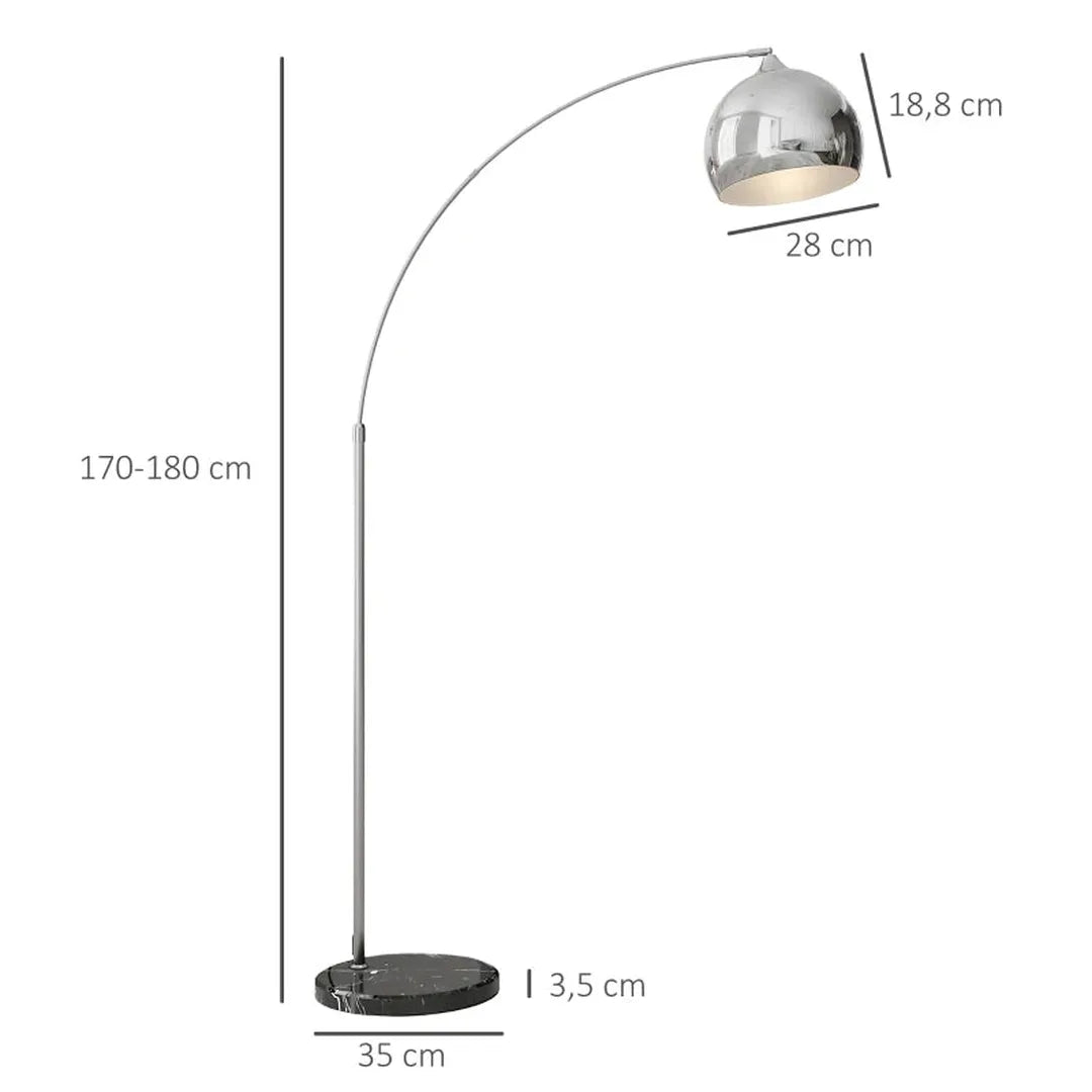 Boogstaande lamp – in hoogte verstelbaar – voetschakelaar – voet in marmerlook – 170-180 cm-Zilver