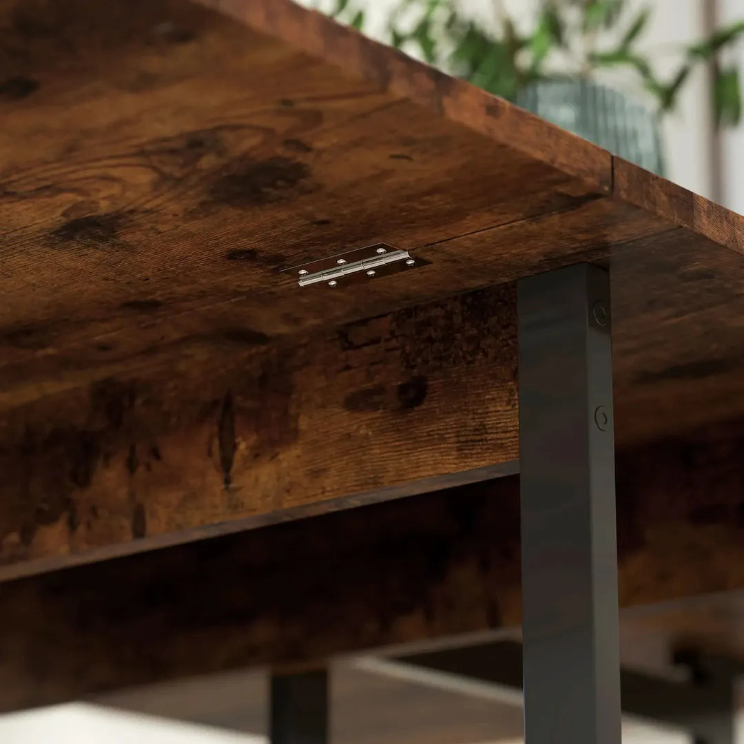 Eettafel inklapbaar – geschikt voor 4 personen – met open opbergrekken – Houtlook spaanplaat en metaal – Bruin