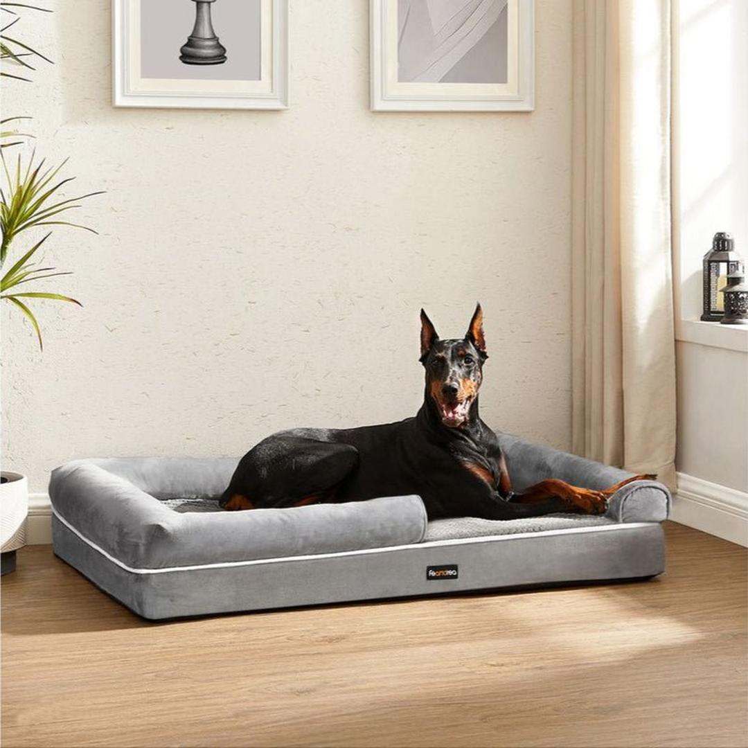 Hondenmand met opstaande randen – 106 x 80 x 25 cm – waterafstotende hoes – lichtgrijs