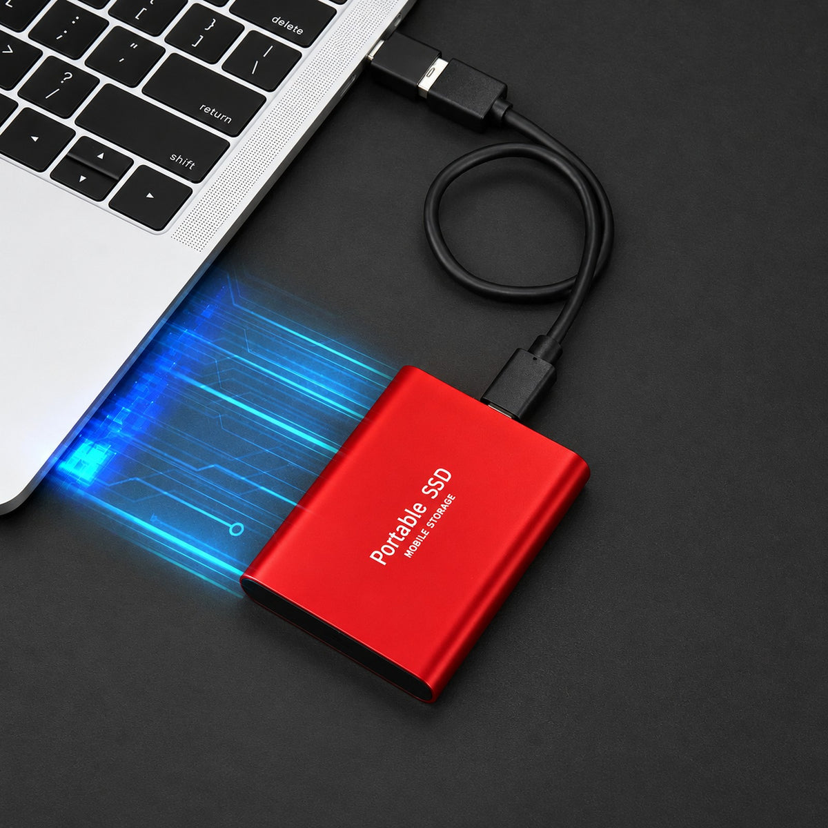 ssd in hemelsblauw van aluminiumlegering – detailfoto van de afwerking
