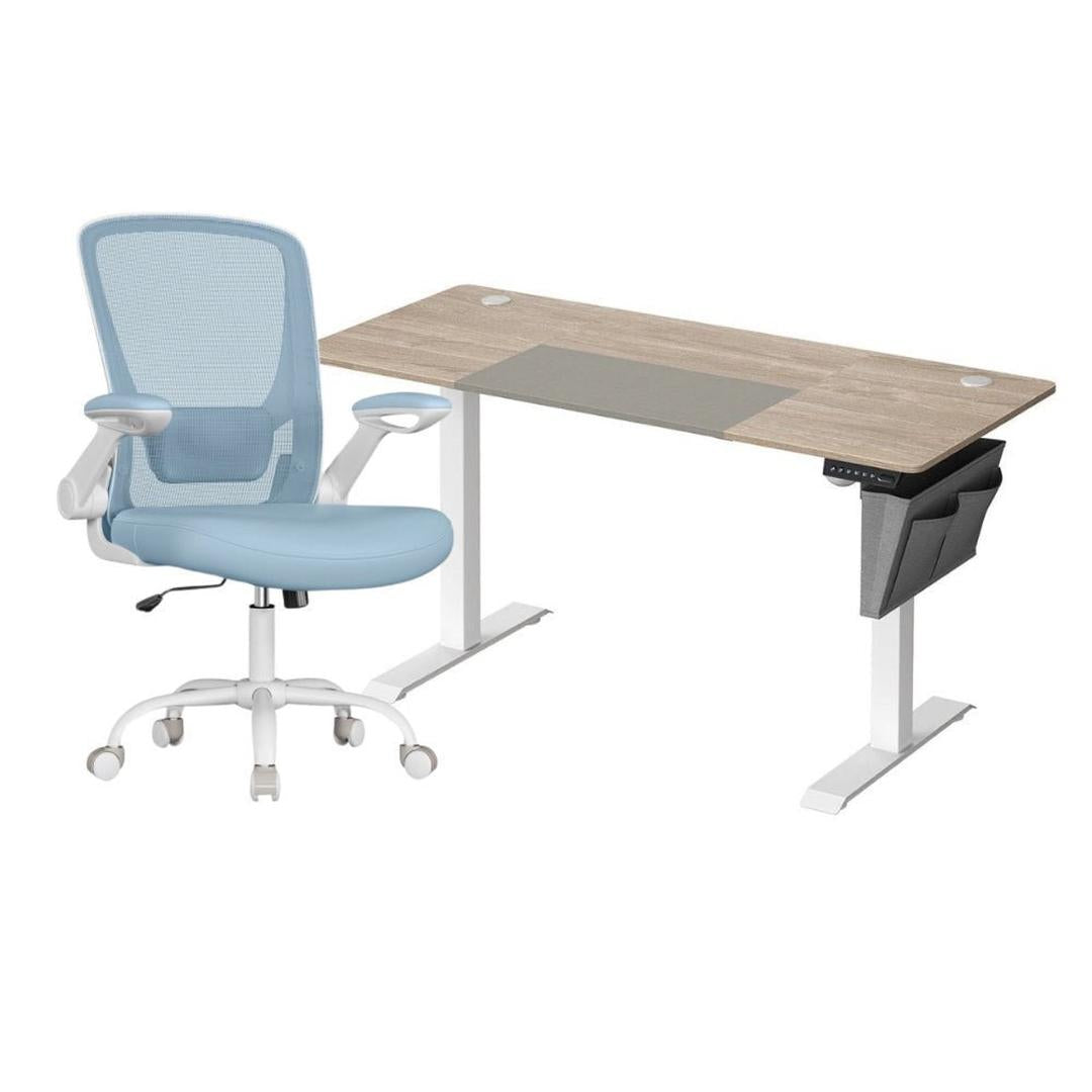Complete werkplek set – elektrisch zit-sta bureau met geheugenfunctie en ergonomische bureaustoel, in hoogte verstelbaar
