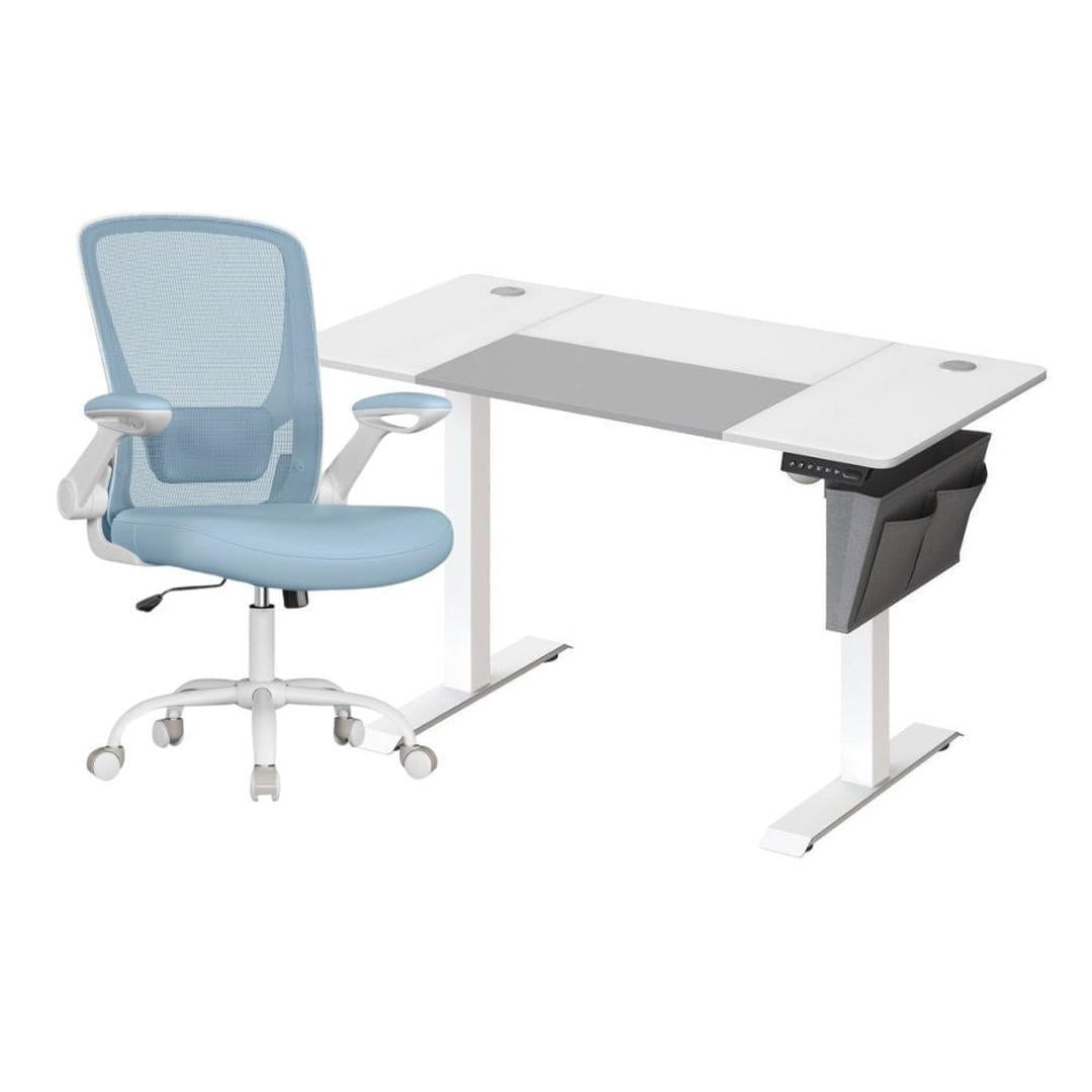 Complete werkplek set – elektrisch zit-sta bureau met geheugenfunctie en ergonomische bureaustoel, in hoogte verstelbaar
