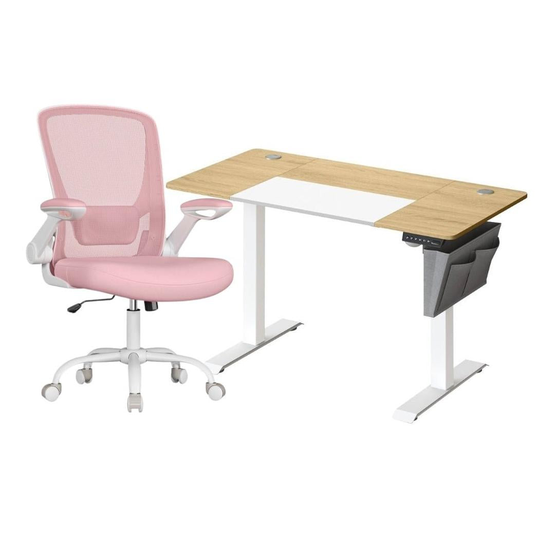 Complete werkplek set – elektrisch zit-sta bureau met geheugenfunctie en ergonomische bureaustoel, in hoogte verstelbaar