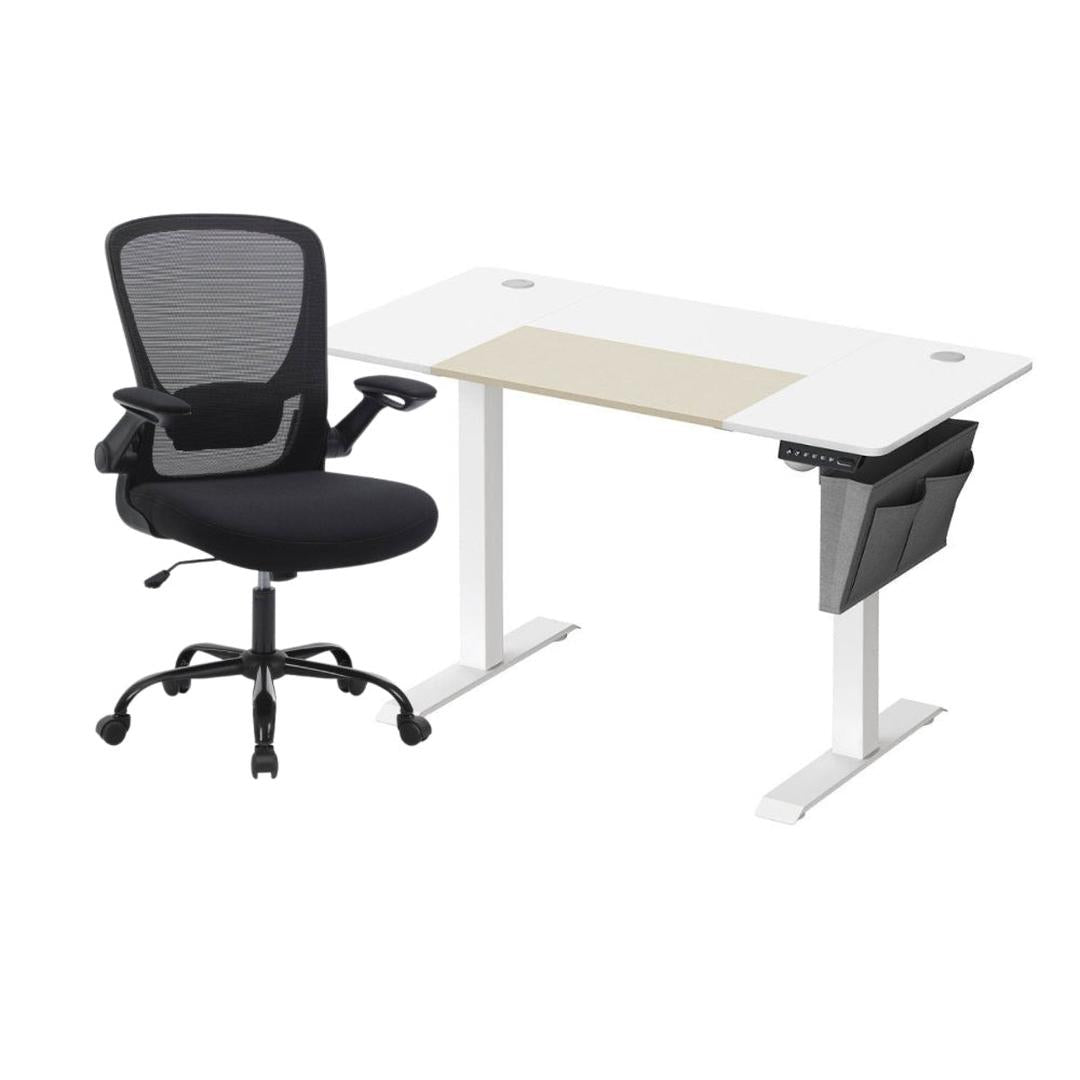 Complete werkplek set – elektrisch zit-sta bureau met geheugenfunctie en ergonomische bureaustoel, in hoogte verstelbaar