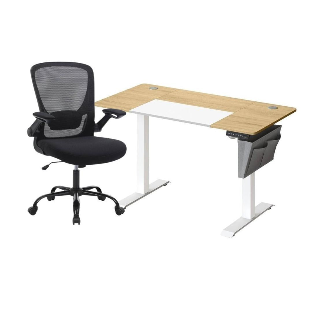 Complete werkplek set – elektrisch zit-sta bureau met geheugenfunctie en ergonomische bureaustoel, in hoogte verstelbaar