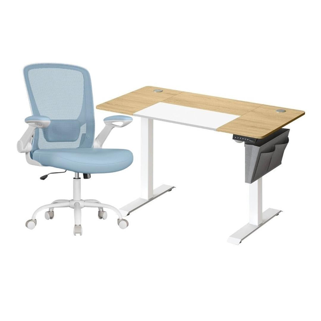 Complete werkplek set – elektrisch zit-sta bureau met geheugenfunctie en ergonomische bureaustoel, in hoogte verstelbaar