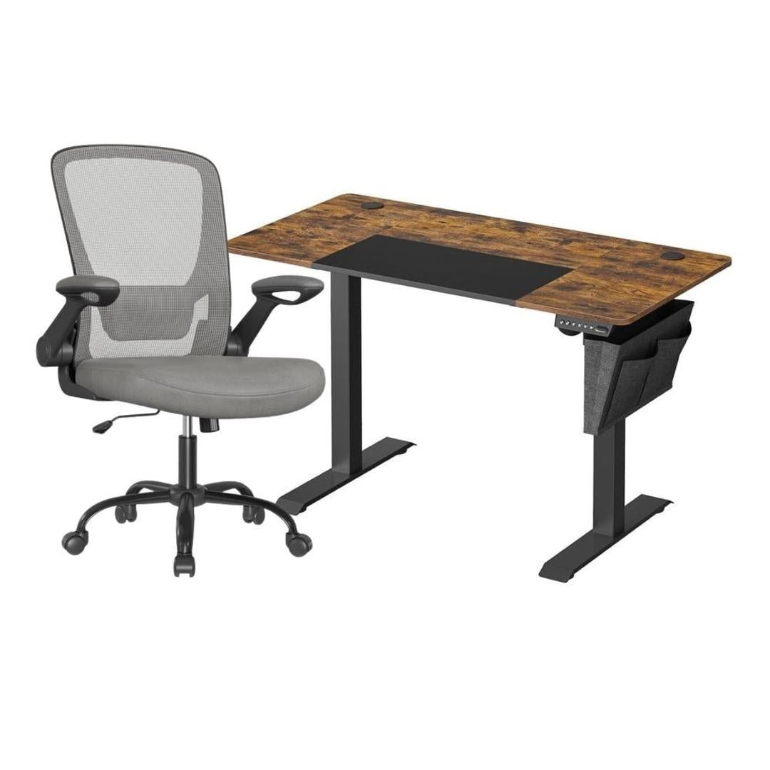 Complete werkplek set – elektrisch zit-sta bureau met geheugenfunctie en ergonomische bureaustoel, in hoogte verstelbaar