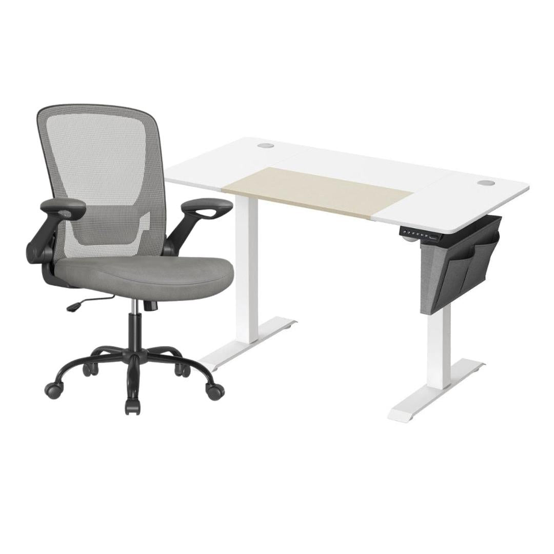 Complete werkplek set – elektrisch zit-sta bureau met geheugenfunctie en ergonomische bureaustoel, in hoogte verstelbaar