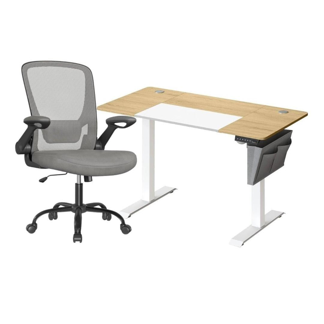Complete werkplek set – elektrisch zit-sta bureau met geheugenfunctie en ergonomische bureaustoel, in hoogte verstelbaar