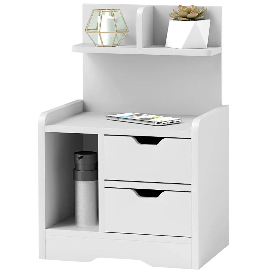 Nachtkastje met 2 lades en open vak – Bedkast van houtdecor – 40x30x60 cm
