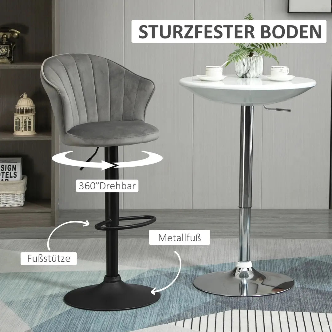 Barkrukken Set van 2 – In Hoogte Verstelbaar en Draaibaar met Voetsteun – Lederlook en Metalen Frame – Grijs – 44 x 49 x 90-110 cm