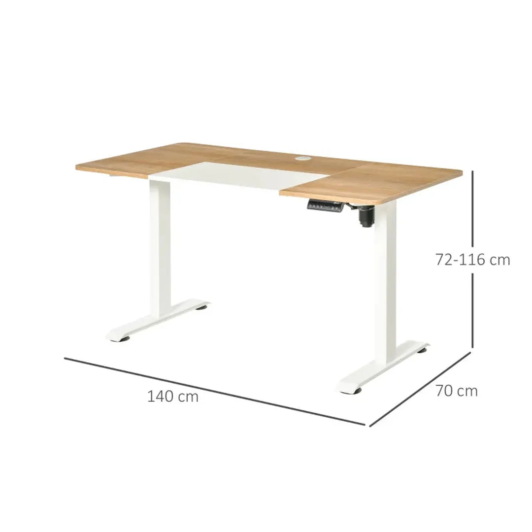 Elektrisch verstelbaar bureau wit – 140x70 cm zit-sta tafel met 4-geheugenstand, 4-delige tafelblad, anti-bots en oververhittingsbescherming