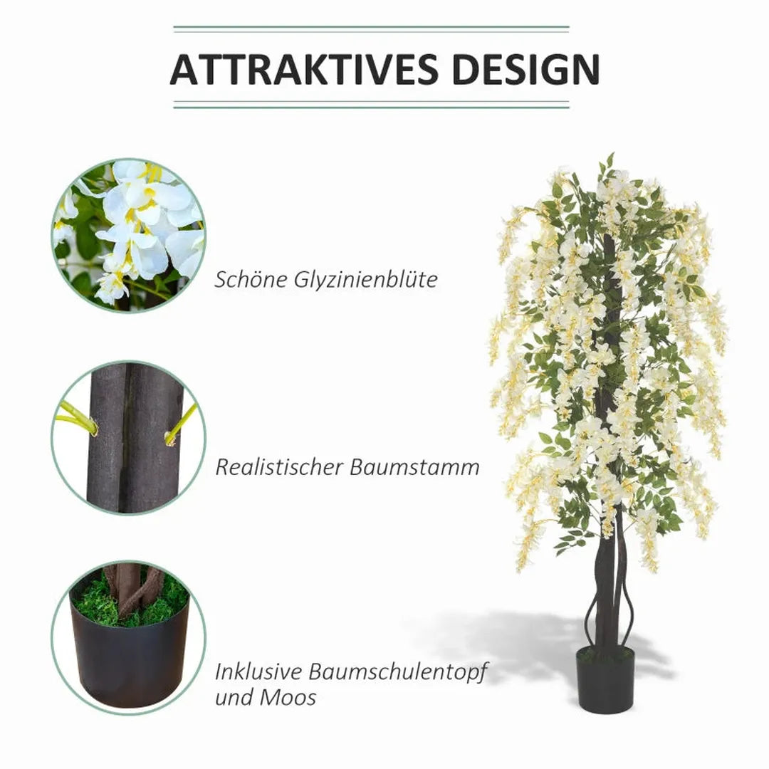 Nepplant Wisteria – 165 cm hoog – kunstbloem in pot – plastic – voor kantoor en woonkamer