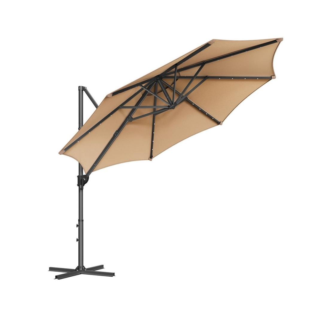 Zweefparasol Ø300 cm met LED-verlichting – 360° draaibaar en kantelbaar – UPF 50+ – met slinger en kruisvoet