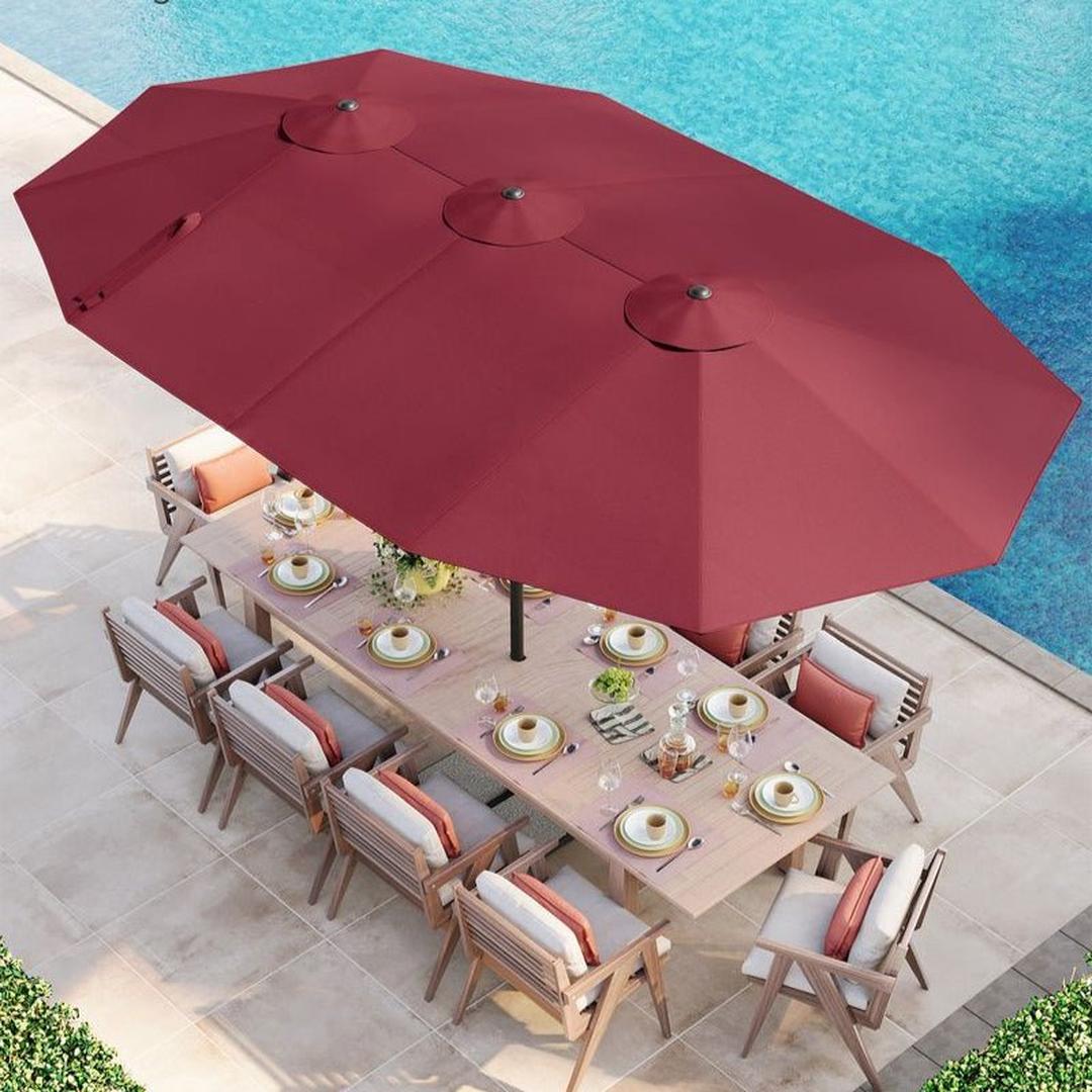 Dubbele parasol 460 x 270 cm – UPF 50+ UV-bescherming – stalen frame Ø48 mm – met slingermechanisme