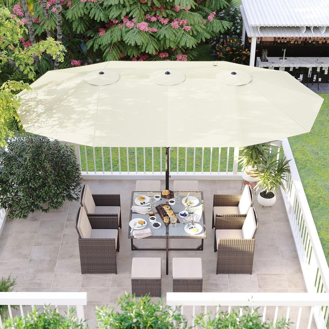 Dubbele parasol 460 x 270 cm – UPF 50+ UV-bescherming – stalen frame Ø48 mm – met slingermechanisme