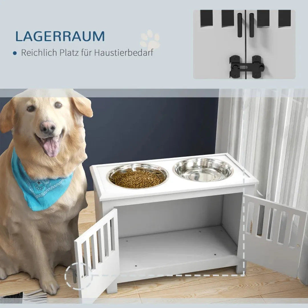 Verhoogde voerbak voor grote honden – 2 roestvrijstalen kommen – met opbergruimte – 35,5 x 60 x 30 cm