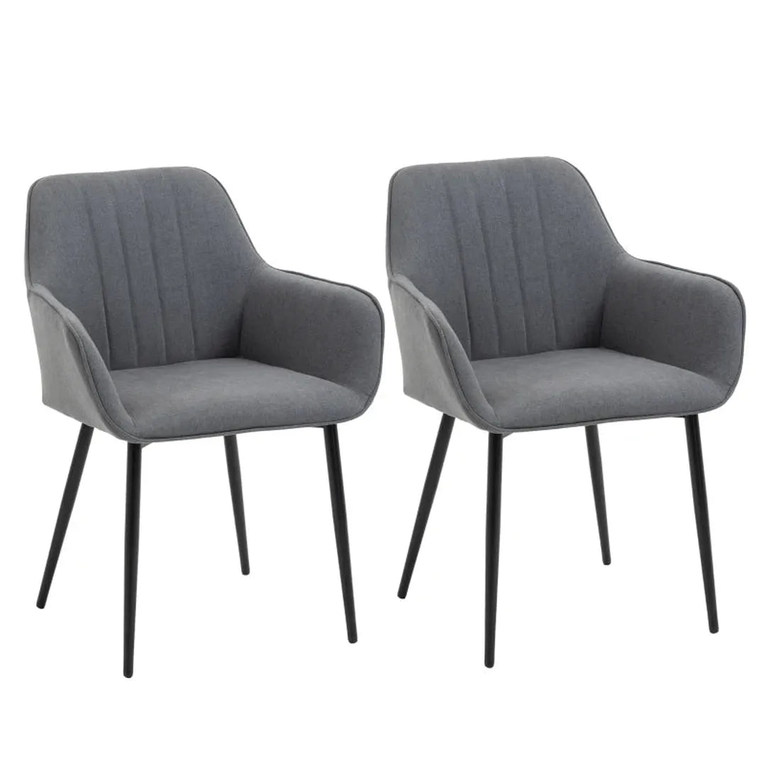 Set van 2 eetkamerstoelen – gestoffeerd met linnen hoes – met rugleuning en armleuningen – 59,5 x 56,5 x 81 cm