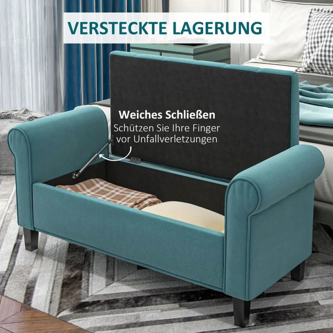 Slaapkamerbank met verhoogde poten – Opberg- en zitbank voor bed of hal – Fluweel stof in lichtgrijs