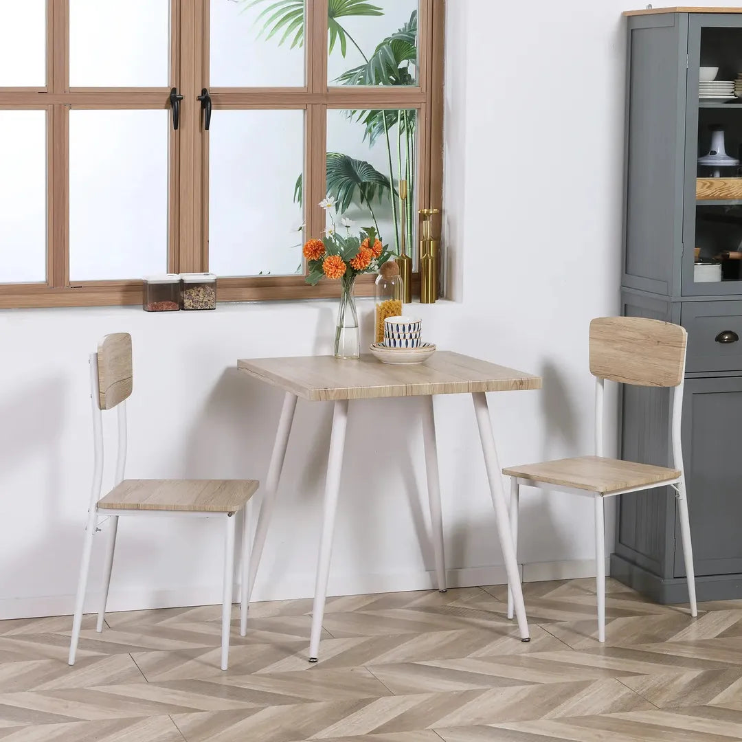 Eettafelset voor 2 Personen – 1 Tafel, 2 Stoelen van Grenenhout – Wit en Grijs