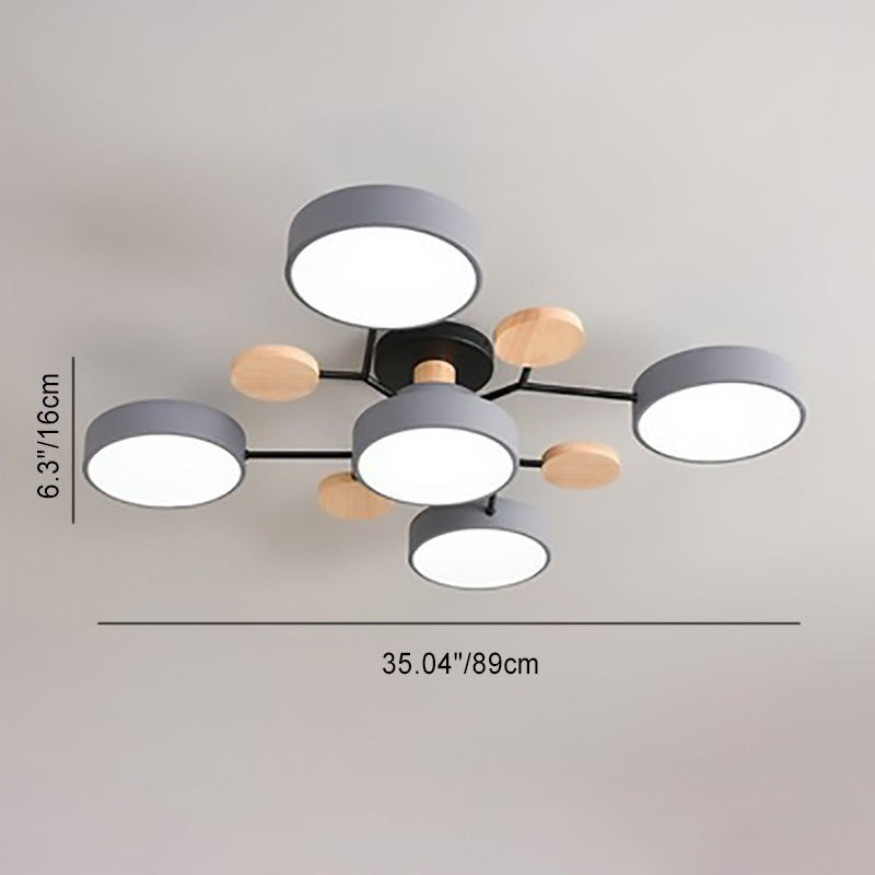 Elvara plafondlamp van ijzer, acryl, hout – close-up van het materiaal