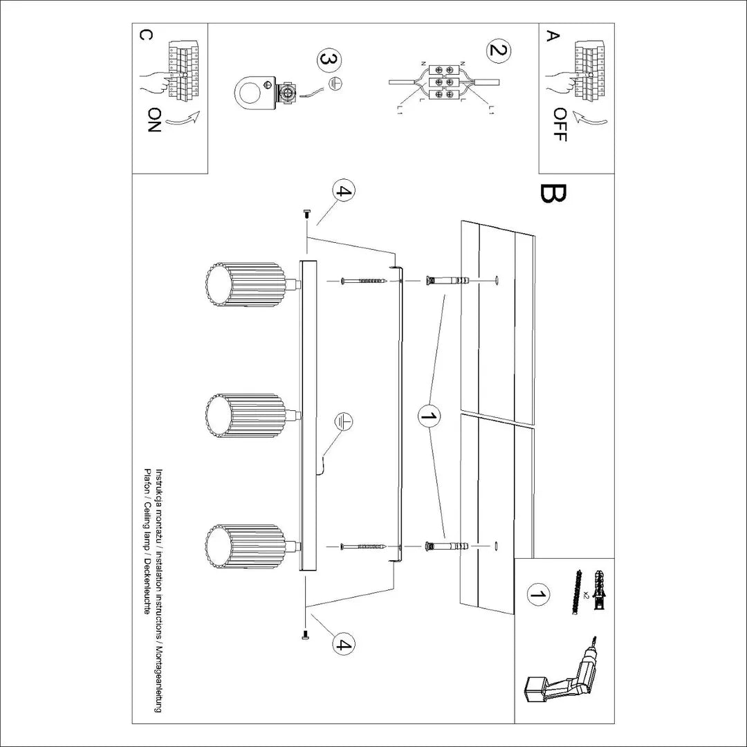 Witte Plafondlamp KARBON met 3 Lichtpunten – Moderne Lamp voor Woonkamer, Keuken of Hal