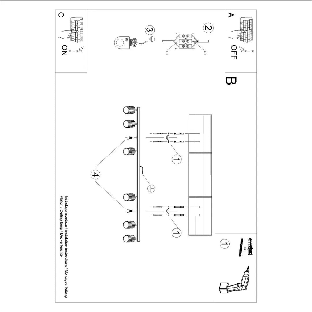 Beige Plafondlamp KARBON met 6 Lichtpunten – Moderne Designlamp voor Woonkamer, Eetkamer of Hal