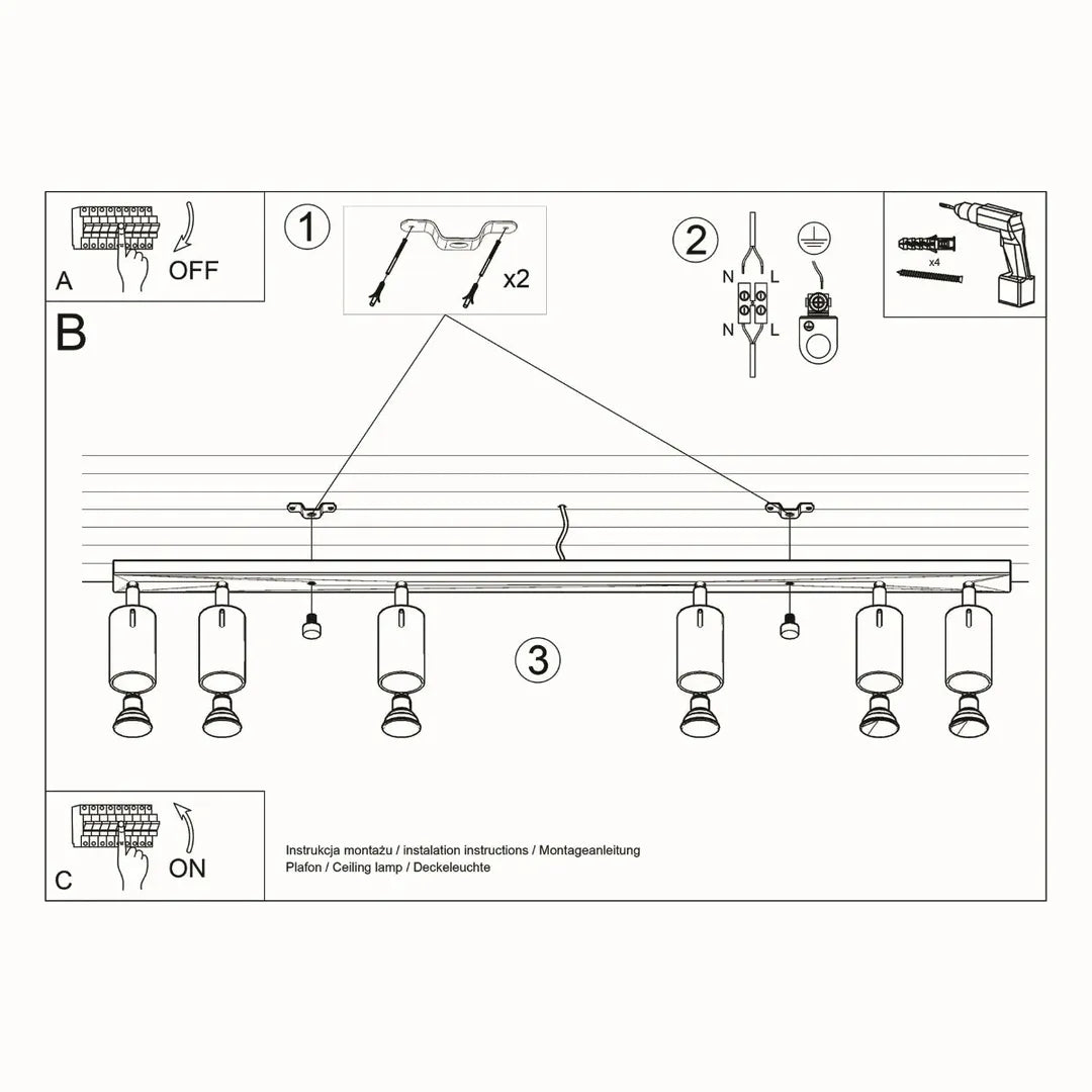 Zwarte Plafondlamp RING met 6 Lichtpunten – Moderne Designlamp voor Woonkamer, Eetkamer of Hal