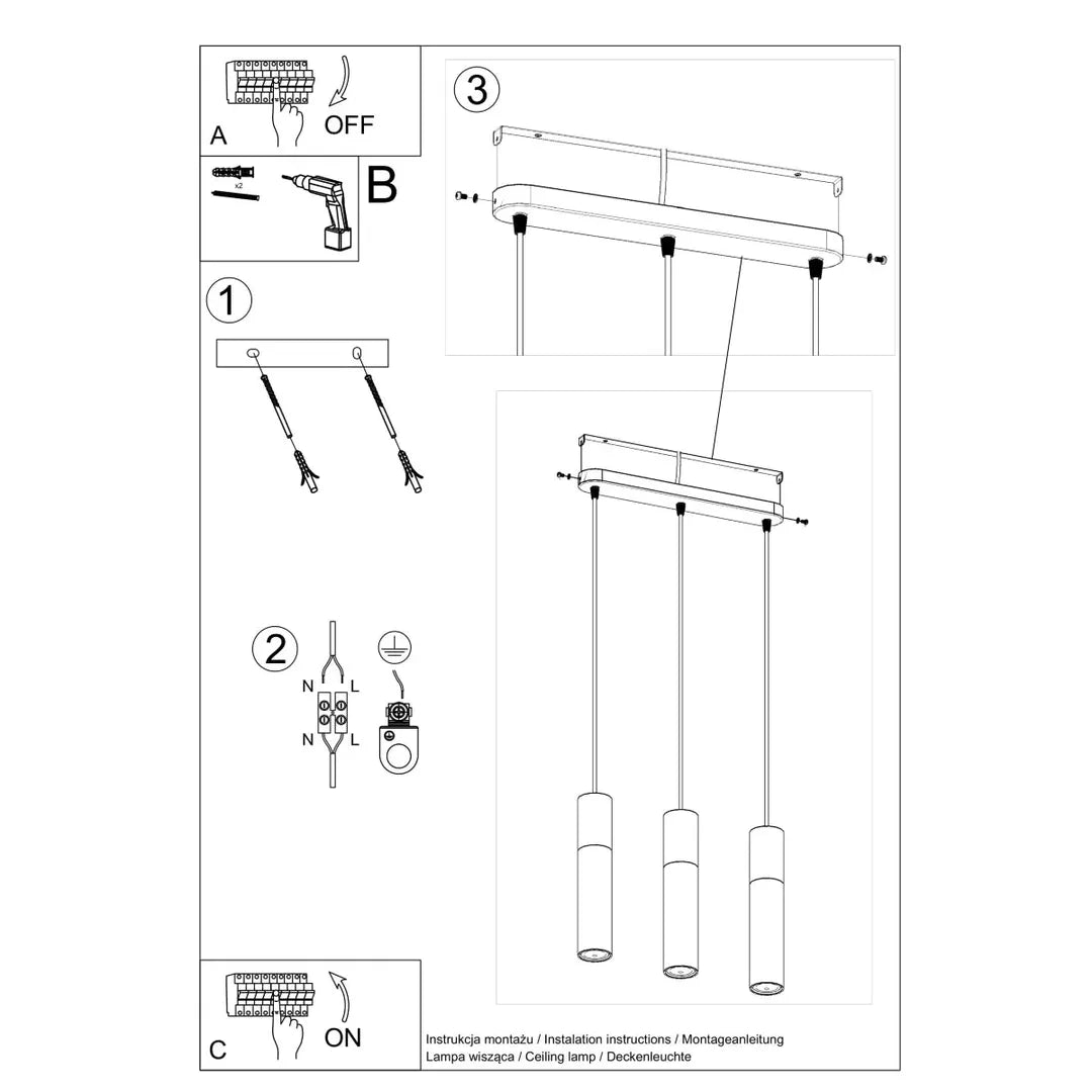 Witte Hanglamp BORGIO met 3 Lichtpunten – Moderne Plafondlamp voor Eetkamer, Keuken of Woonkamer