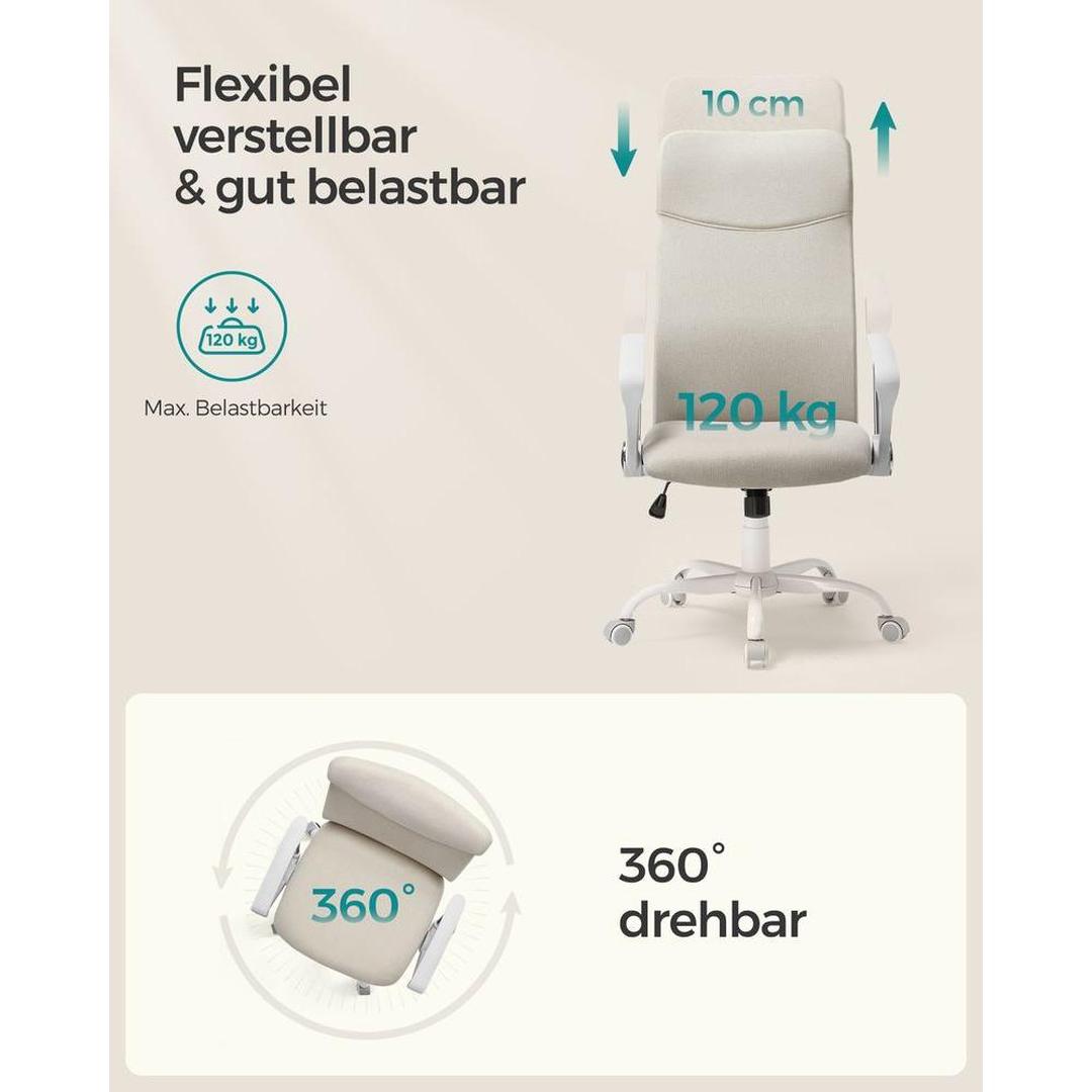 Ergonomische bureaustoel met comfortabele stofbekleding – verstelbare kantoorstoel – steun voor rug en nek