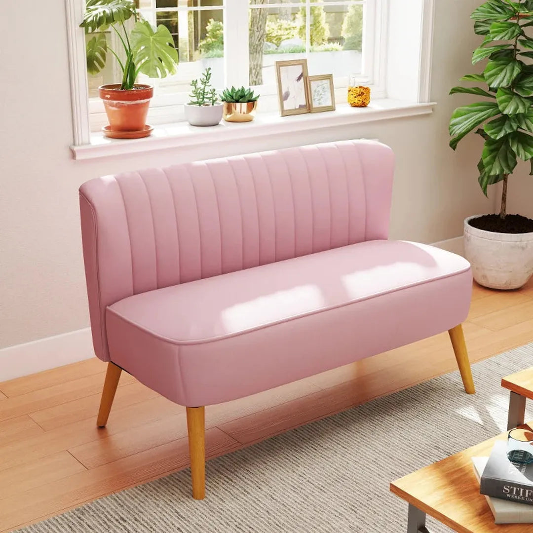 2-zits stoffen bank – gestoffeerd met fluweelachtig polyester – donker groen – houtframe – 117 x 56,5 x 77 cm