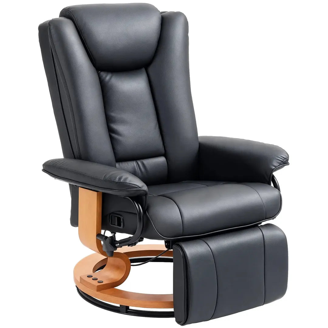 Relaxfauteuil met Ligfunctie – Draaibaar – Kunstleer Zwart – Stalen Frame – Max. 150 kg
