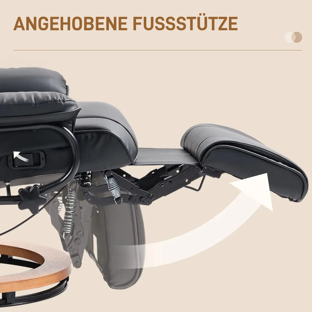 Relaxfauteuil met Ligfunctie – Draaibaar – Kunstleer Zwart – Stalen Frame – Max. 150 kg