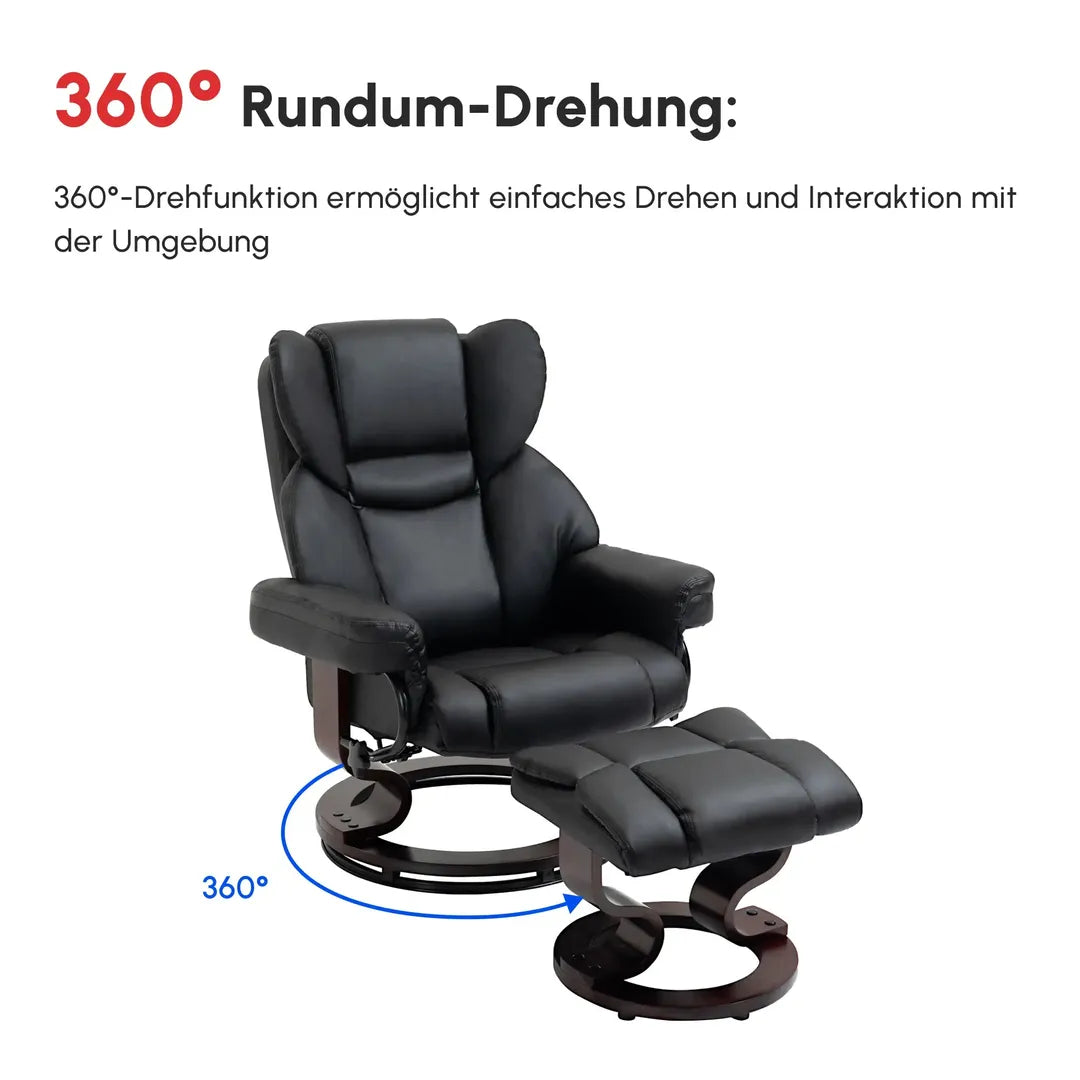 Fauteuil met Hocker – Draaibare Relaxstoel met Ligfunctie van Kunstleer en Metalen Frame, Crème, 80 x 79 x 100 cm