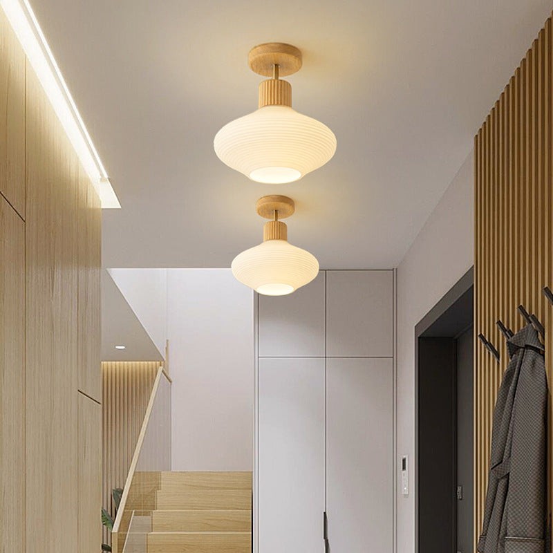 Farvik plafondlamp van hout, glas – detailfoto van de afwerking