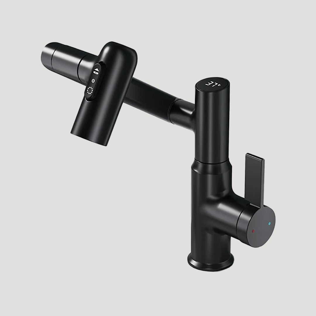 Fenrik keukenkraan van roestvrij staal with chrome-plated surface – close-up van het materiaal