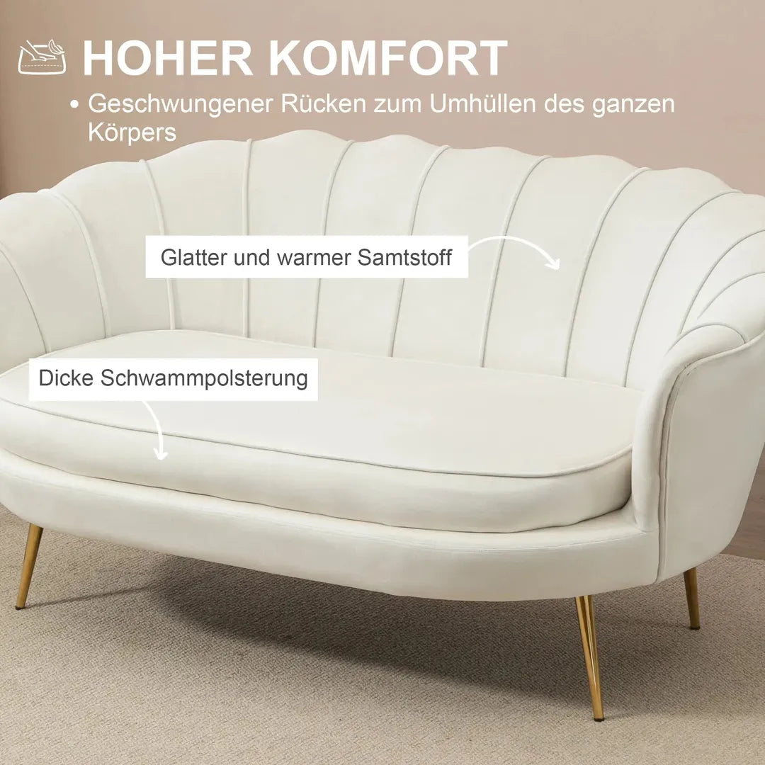 Bank 2-Zits – Stoffen Bekleding in Fluweeloptiek – Crème/Goud – Belastbaar tot 150 kg