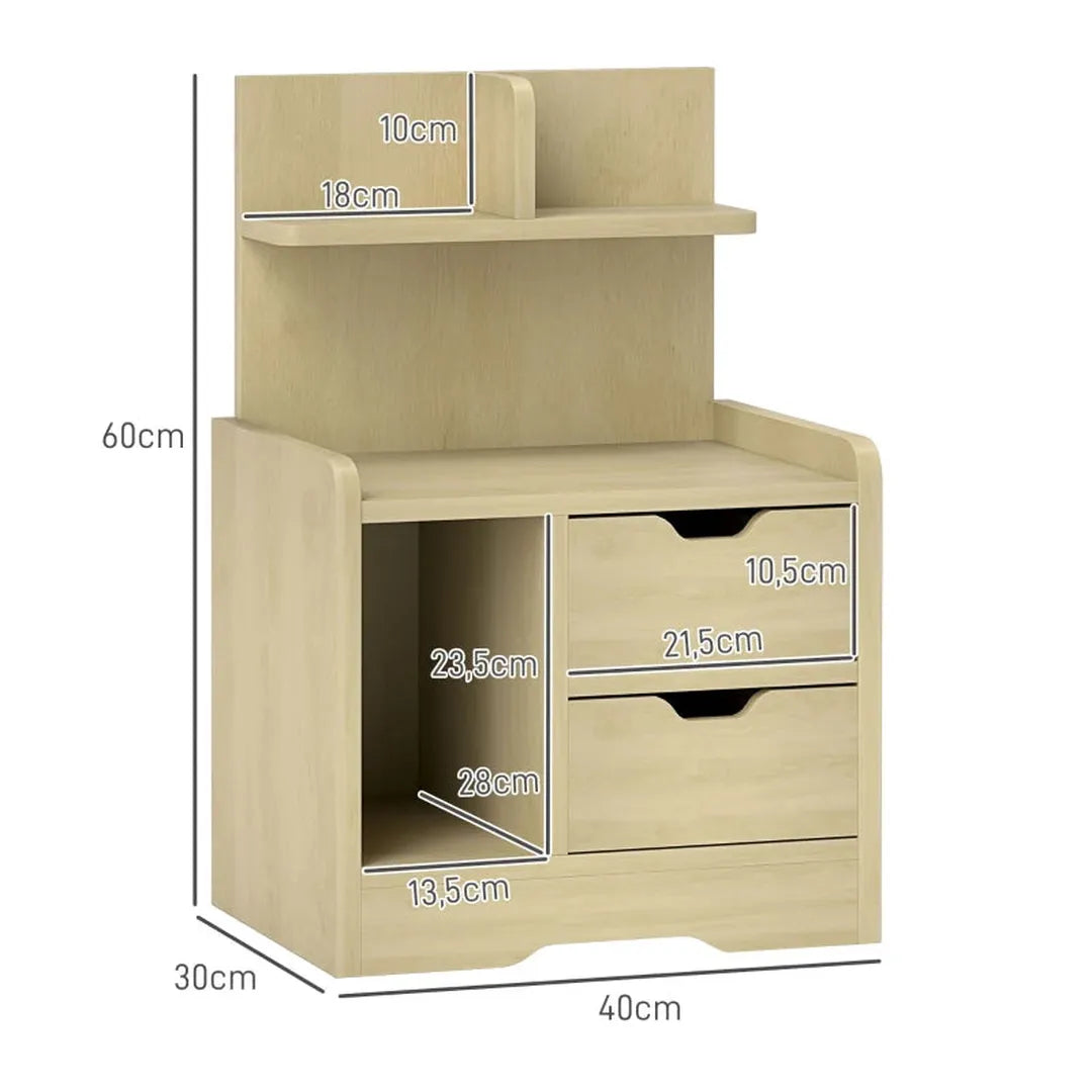 Nachtkastje met 2 lades en open vak – Bedkast van houtdecor – 40x30x60 cm