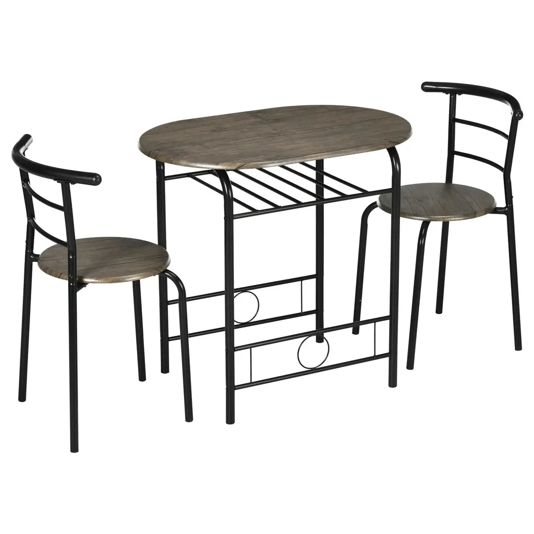 Eettafelset voor 2 Personen – 1 Tafel, 2 Stoelen van Grenenhout – Wit en Grijs