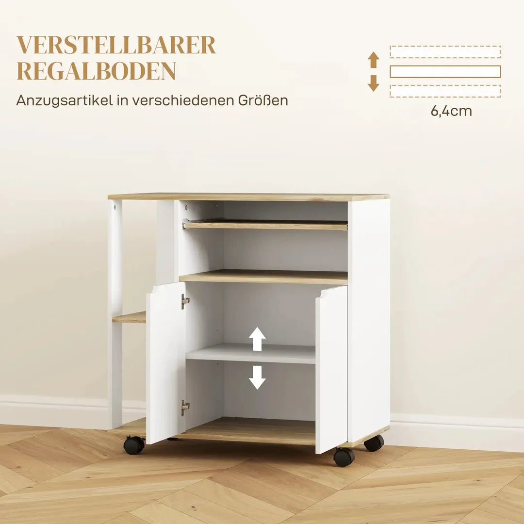 Keukentrolley met 1 Kruidenrek en 1 Handdoekhouder – 109 x 40 x 89 cm, Witte Servierwagen op Wielen
