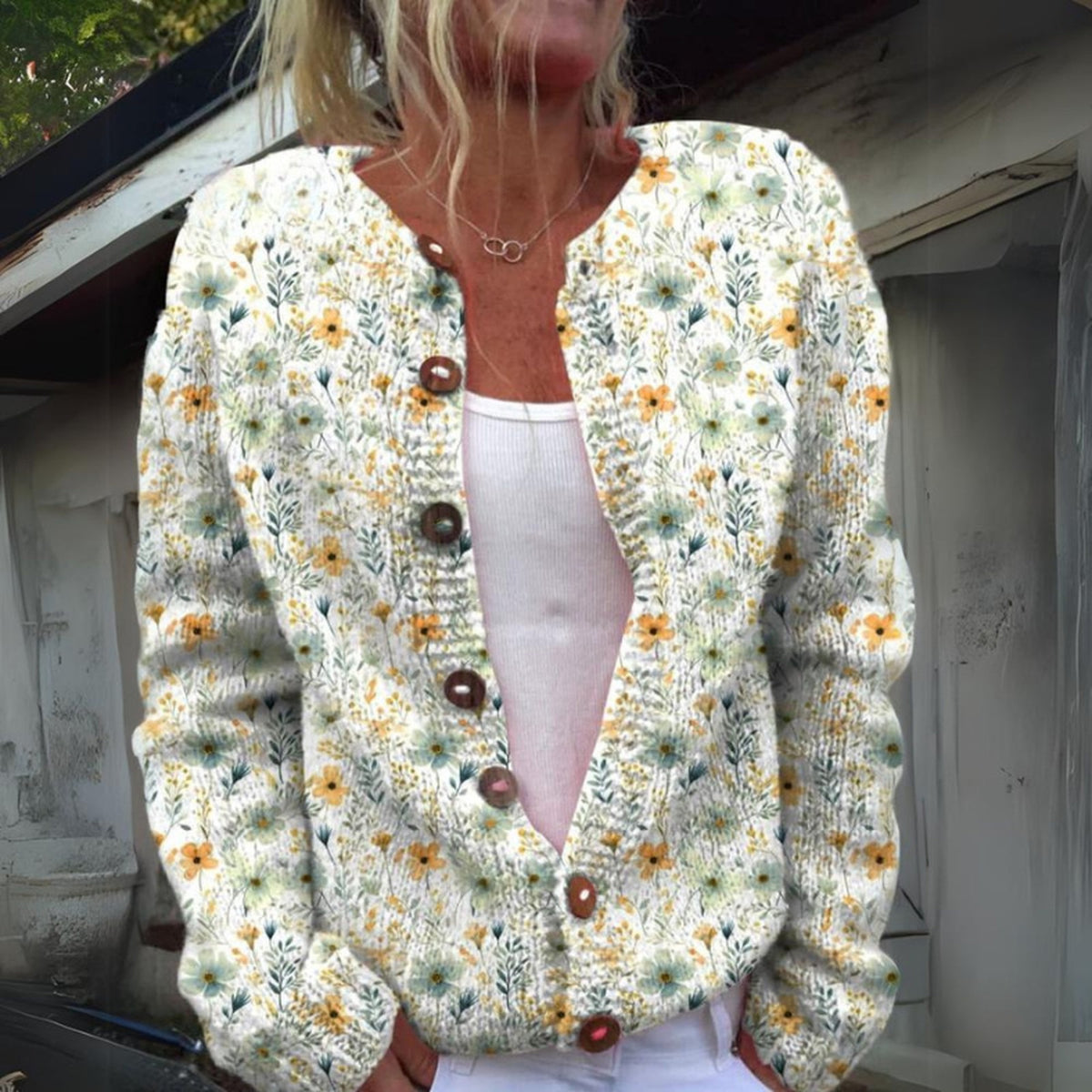 cardigan in blauw – vooraanzicht