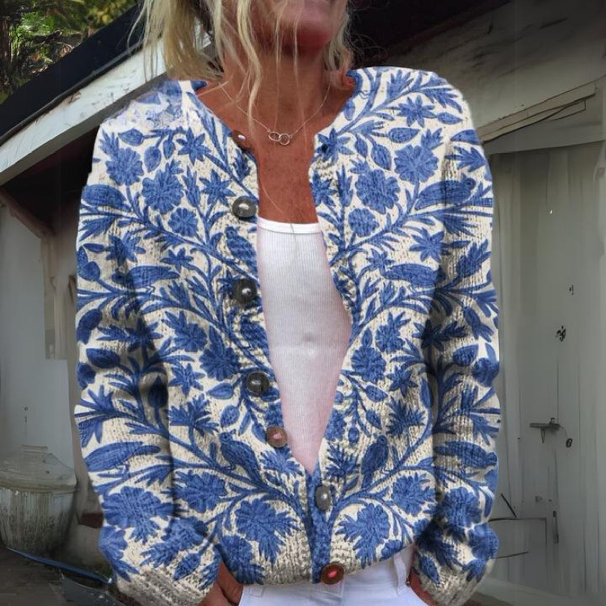cardigan in bruin – zijaanzicht