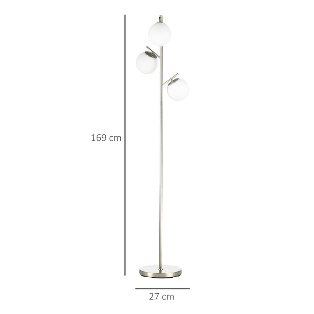 Staande lamp met 3 glazen kapjes – E27 fitting – voetschakelaar – zwart