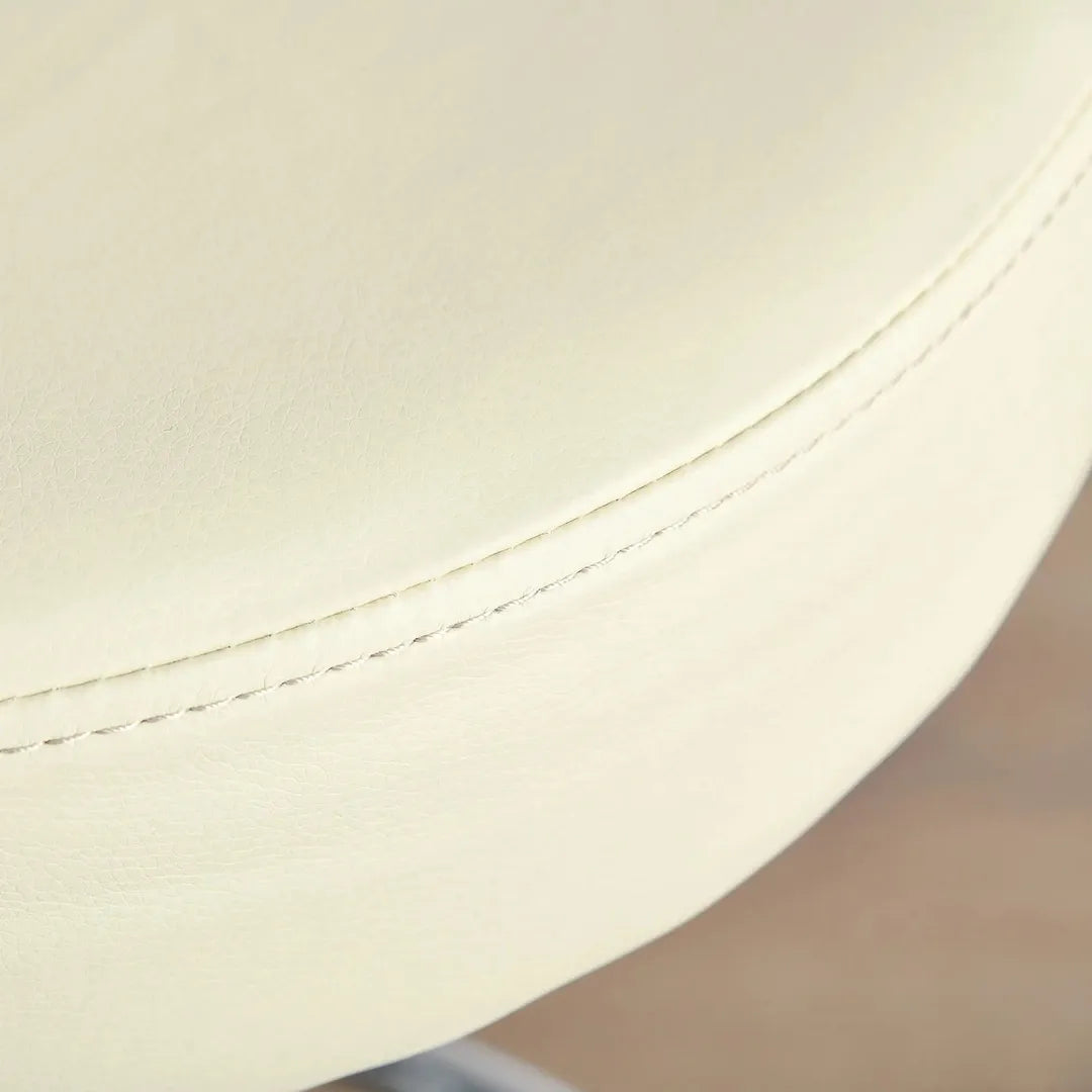 Barstoel met 360° Draai – Hoogteverstelbaar, Met Wielen en Rugleuning van Kunstleer, Beige, 56 x 57 x 104-127 cm