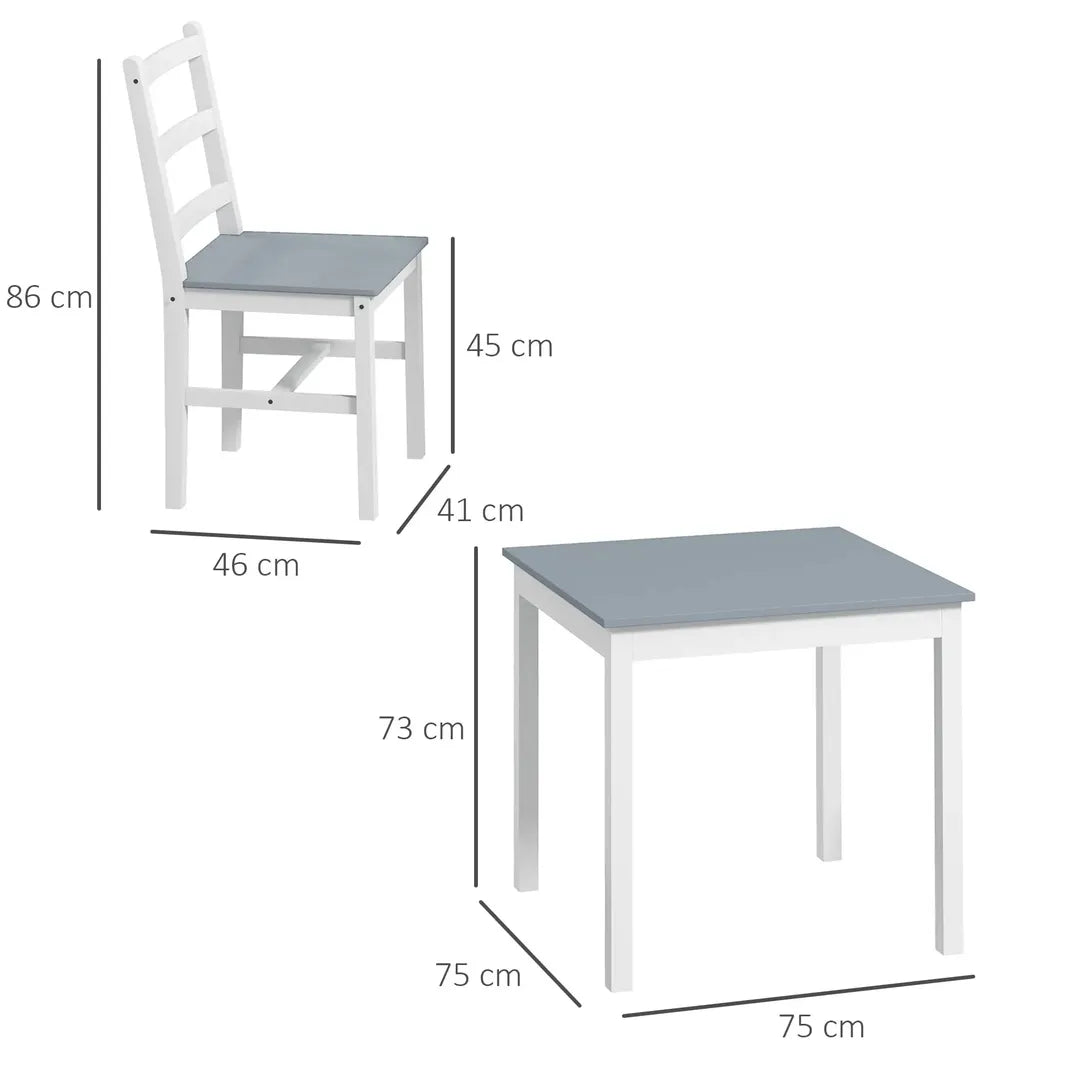 Eettafelset voor 2 Personen – 1 Tafel, 2 Stoelen van Grenenhout – Wit en Grijs